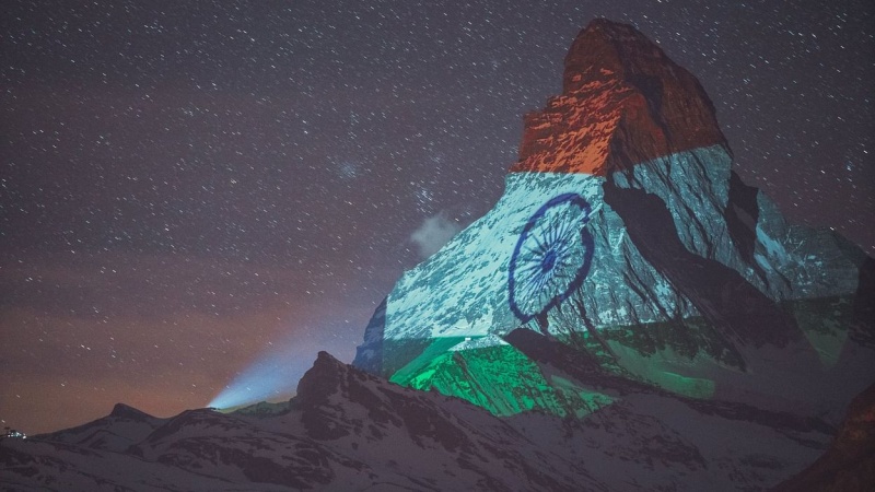 Indian flag projected on the Swiss Alps to show hope and solidarity